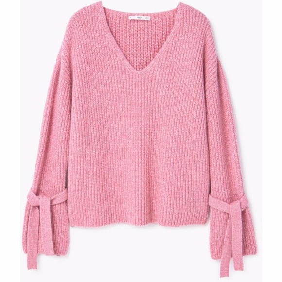 Mango Sweaters - Mango VNeck Pink Bell Sleeve Sweater with Bows